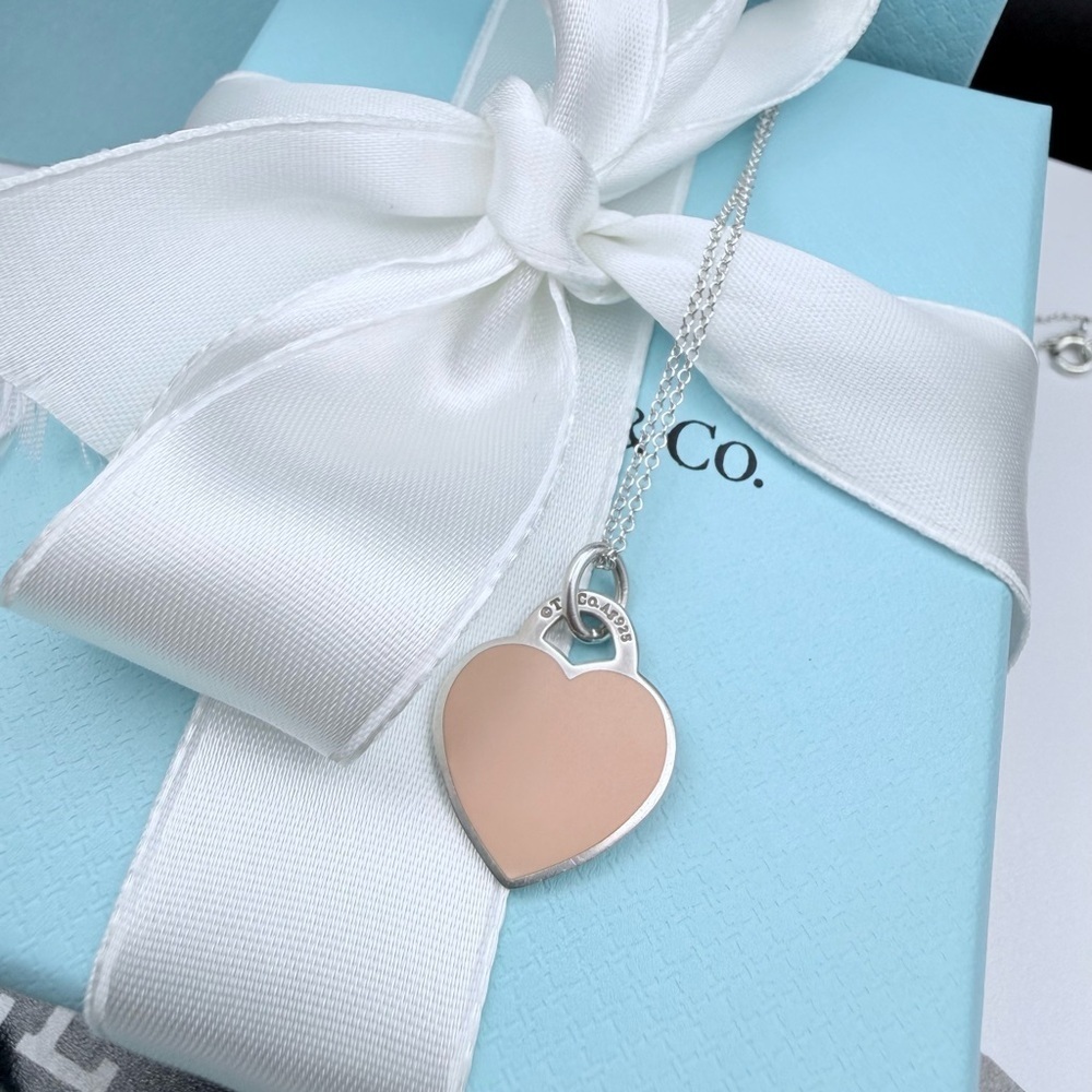 Tiffany & Co. Return to Tiffany Heart Tag Necklace Pendant Blush Pink Enamel 19”